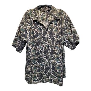 Paisley Print Casual Short Sleeved Button Down Shirt - Size XL